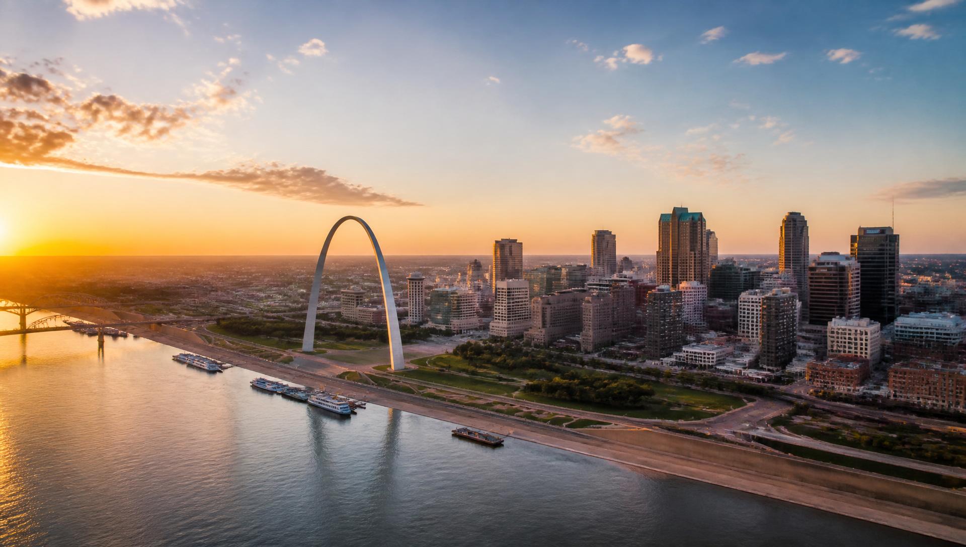 Greater St. Louis skyline at golden hour